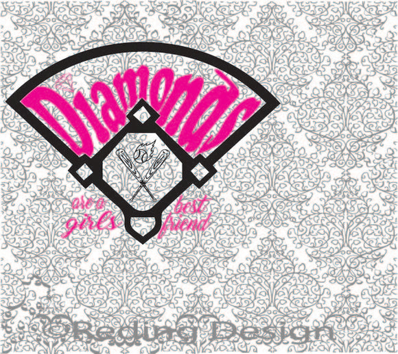 Diamonds are a Girls Best Friend Baseball Digital Cut Files SVG PNG DXF