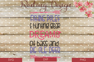 Fishing Pole Deer Dreams Digital Cut File SVG PNG DXF
