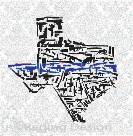 Blue Stripe Police Law Enforcement Guns in the Shape of Texas SVG DXF PNG Digital Cut Files