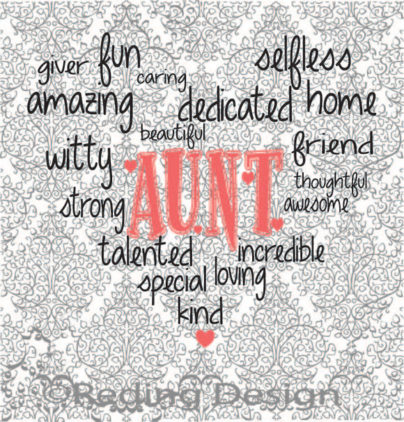 Aunt Word Heart Digital Cut Files SVG DXF PNG