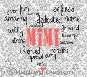 Mimi Word Heart Digital Cut Files SVG DXF PNG